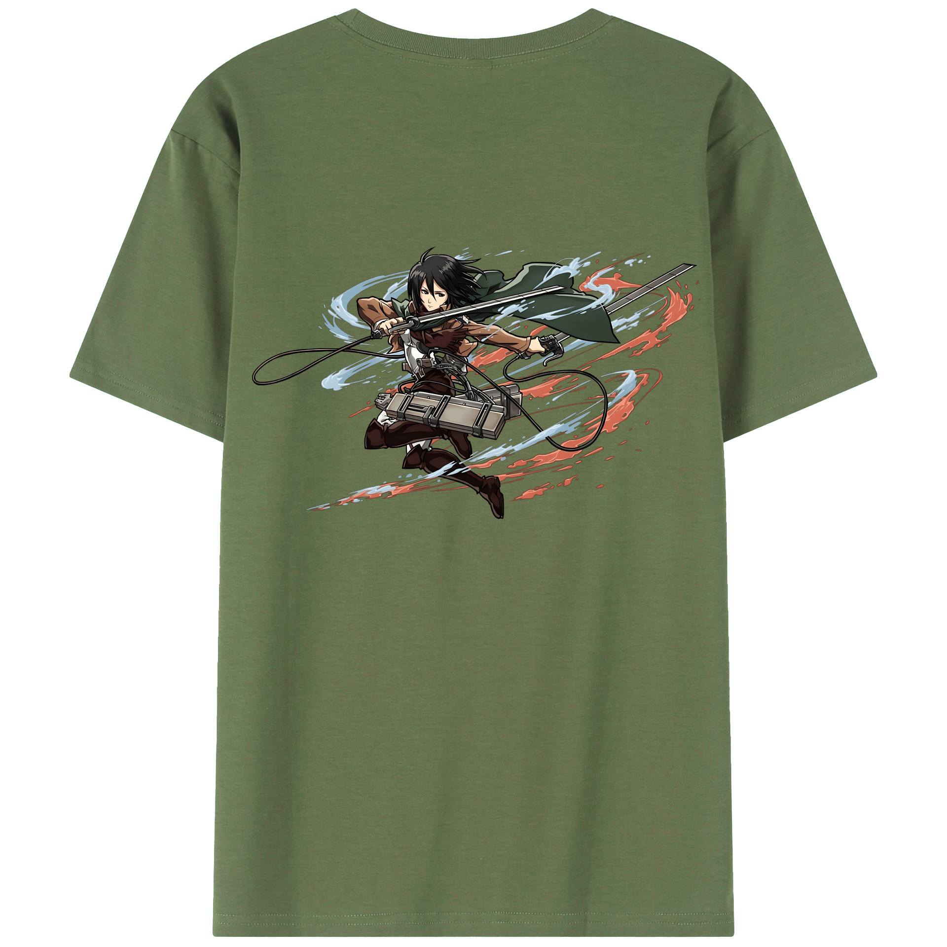 （画像用） 進撃の巨人 ミカサ·アッカーマン Attack on Titan Mikasa Ackerman 綿100％ メンズ半袖Tシャツ（バックプリント） 通気性